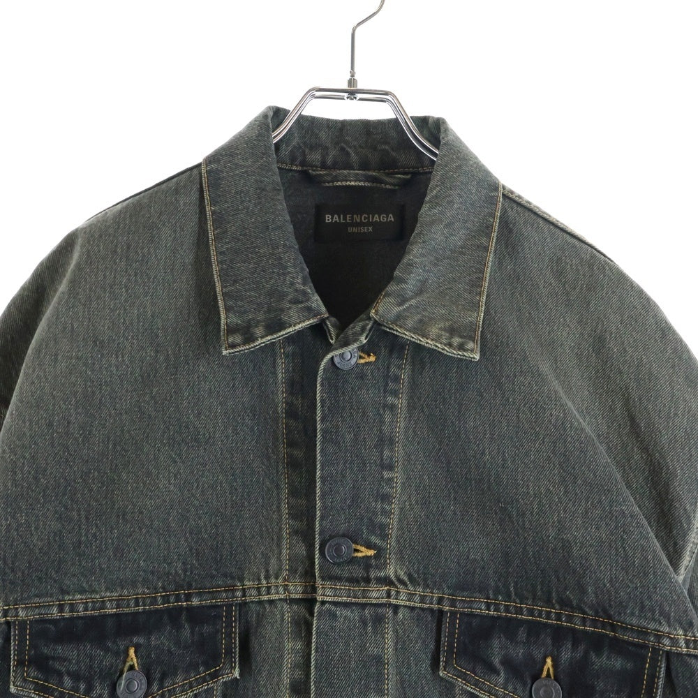 BALENCIAGA(バレンシアガ) 24SS LARGE FIT JACKET WASHED BLACK PAGODA 773804 TBP47 メタルロゴ ラージフィットデニムジャケット ブラック