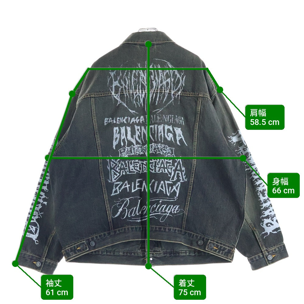 BALENCIAGA(バレンシアガ) 24SS LARGE FIT JACKET WASHED BLACK PAGODA 773804 TBP47 メタルロゴ ラージフィットデニムジャケット ブラック