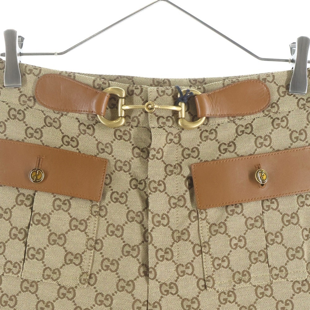 GUCCI(グッチ) GGスプリーム ホースビットベルト ストレートパンツ ブラウン 681507