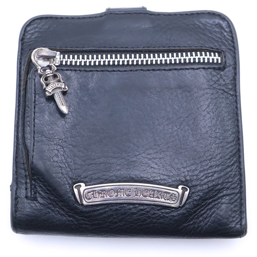 CHROME HEARTS(クロムハーツ) SQ BTN BILL スクエアボタンビル フラップボタンレザーウォレット財布 ブラック