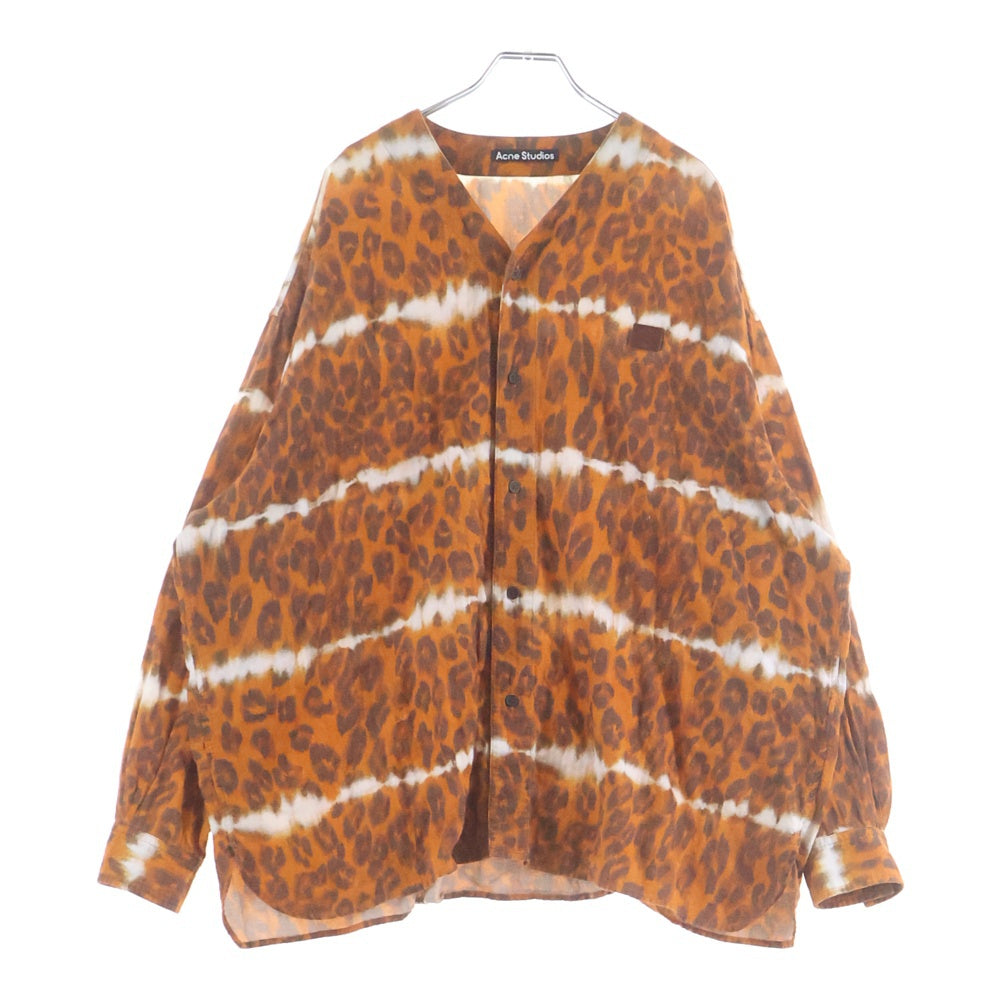 Acne Studios(アクネ ストゥディオズ) ノーカラー レオパード総柄 長袖シャツ オレンジ CB0037