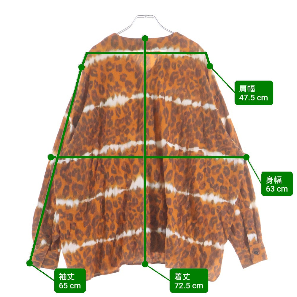 Acne Studios(アクネ ストゥディオズ) ノーカラー レオパード総柄 長袖シャツ オレンジ CB0037