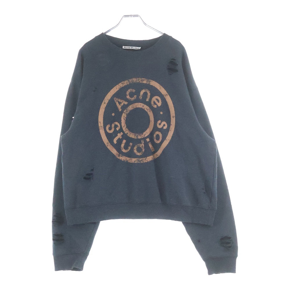 Acne Studios(アクネ ストゥディオズ) 25SS ロゴプリント ダメージ加工スウェットクルーネックシャツ グレー FN-UX-SWEA000044