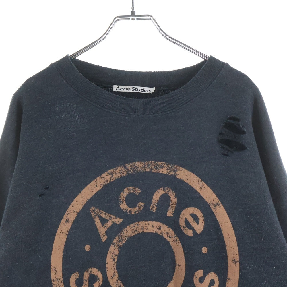 Acne Studios(アクネ ストゥディオズ) 25SS ロゴプリント ダメージ加工スウェットクルーネックシャツ グレー FN-UX-SWEA000044