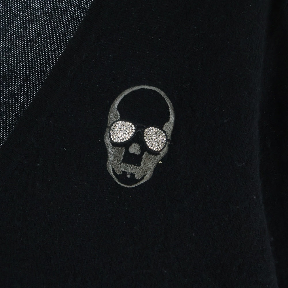 lucien pellat-finet(ルシアンペラフィネ) ドクロ刺繍 カシミア Vネックカーディガン ブラック