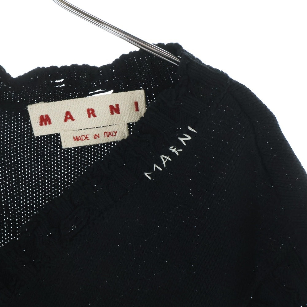 MARNI(マルニ) 23SS ダメージ加工 Vネックニット セーター ブラック CVMG0091A0