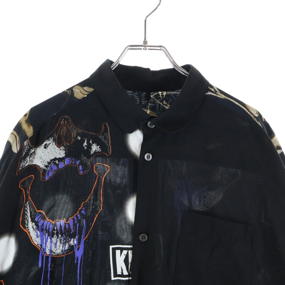 KIDILL(キディル) THREE PANEL SHIRT SKULL PRINT PATTERN スリー パネル シャツ スカル プリント パターン 長袖 シャツ ブラック KL745