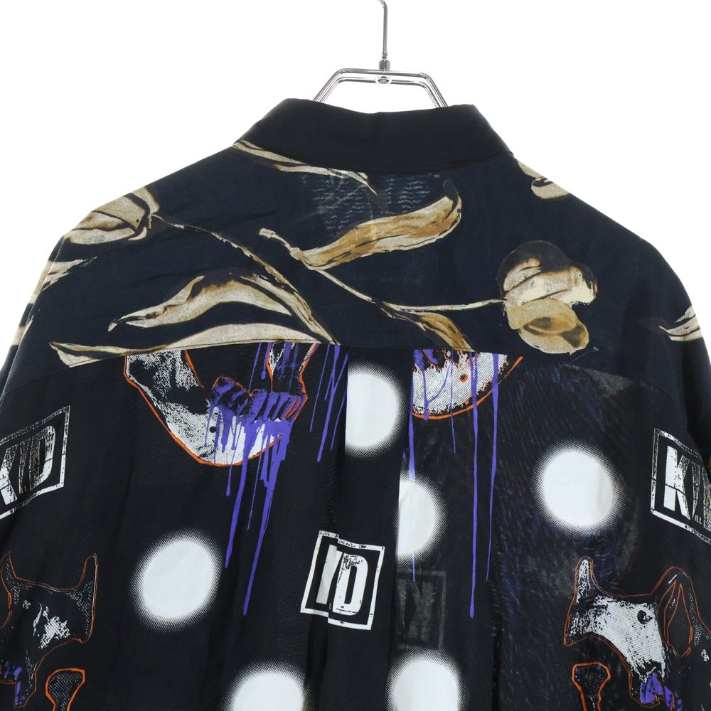 KIDILL(キディル) THREE PANEL SHIRT SKULL PRINT PATTERN スリー パネル シャツ スカル プリント パターン 長袖 シャツ ブラック KL745