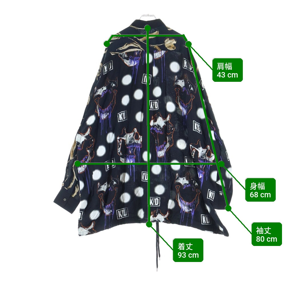 KIDILL(キディル) THREE PANEL SHIRT SKULL PRINT PATTERN スリー パネル シャツ スカル プリント パターン 長袖 シャツ ブラック KL745