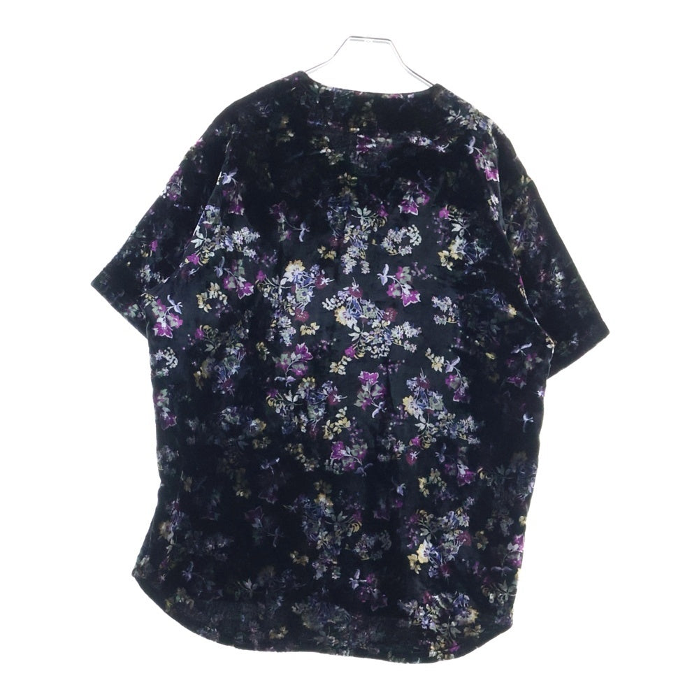 SUPREME(シュプリーム) 19AW Floral Velour Baseball Jersey フローラル ベロアベースボールシャツ アーチロゴ ベルベット 半袖シャツ ブラック