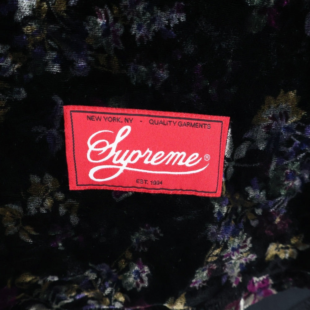SUPREME(シュプリーム) 19AW Floral Velour Baseball Jersey フローラル ベロアベースボールシャツ アーチロゴ ベルベット 半袖シャツ ブラック