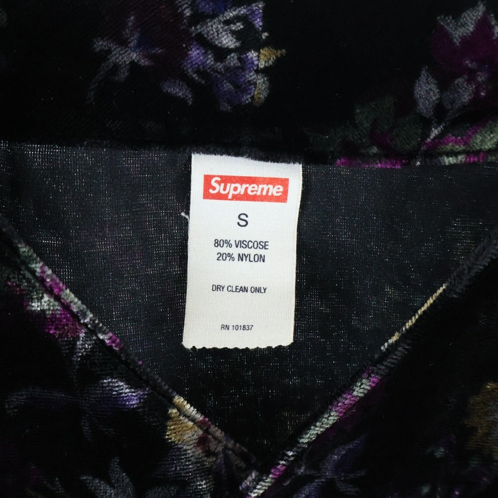 SUPREME(シュプリーム) 19AW Floral Velour Baseball Jersey フローラル ベロアベースボールシャツ アーチロゴ ベルベット 半袖シャツ ブラック