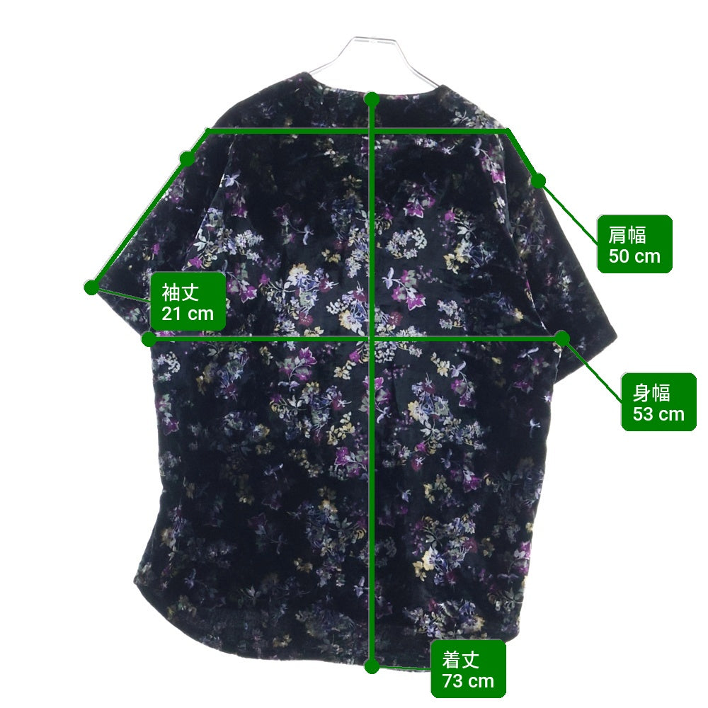 SUPREME(シュプリーム) 19AW Floral Velour Baseball Jersey フローラル ベロアベースボールシャツ アーチロゴ ベルベット 半袖シャツ ブラック