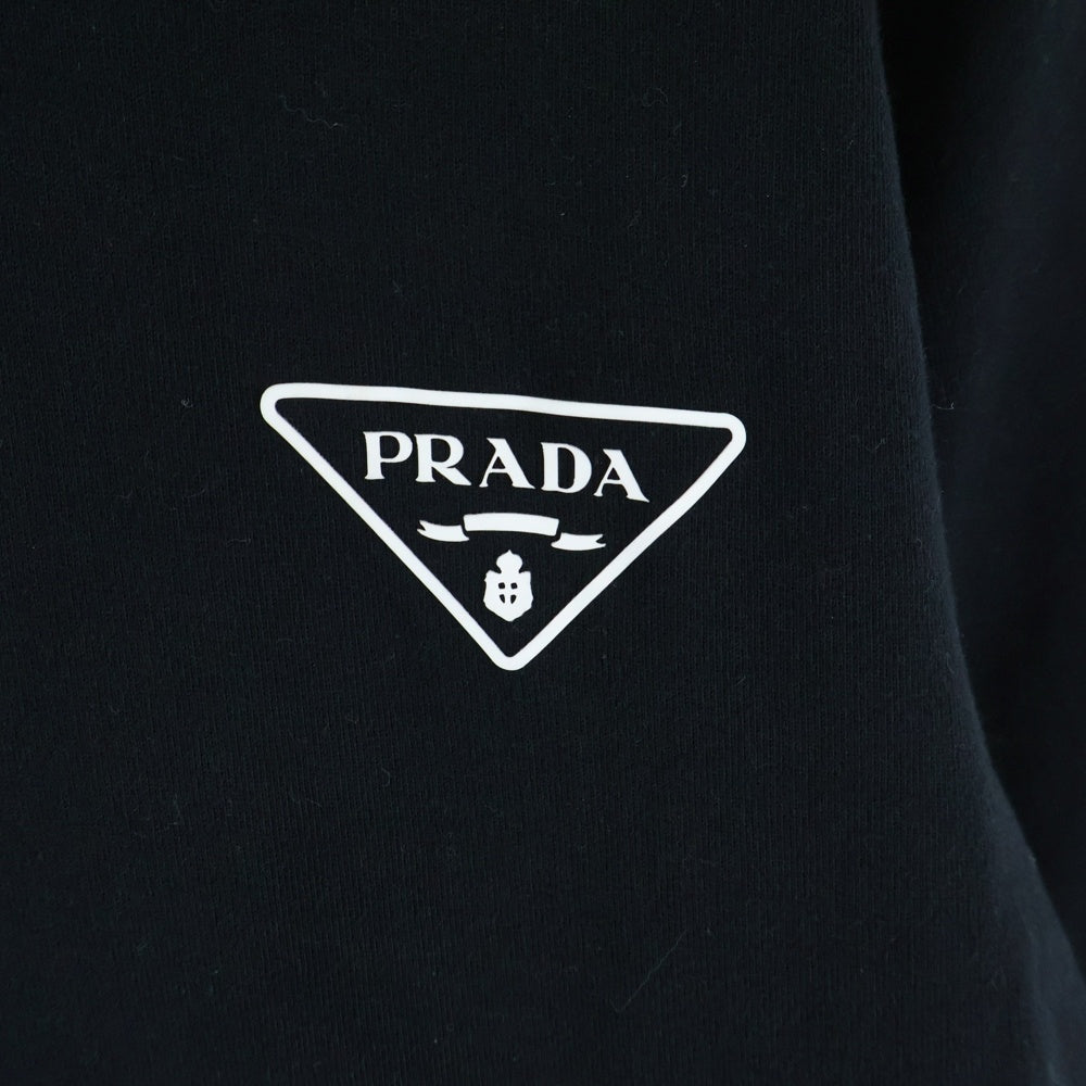 PRADA(プラダ) 25SS ナイロン切り替え トライアングルロゴ ラバープリント プルオーバースウェットパーカー フーディー ブラック UJL20A