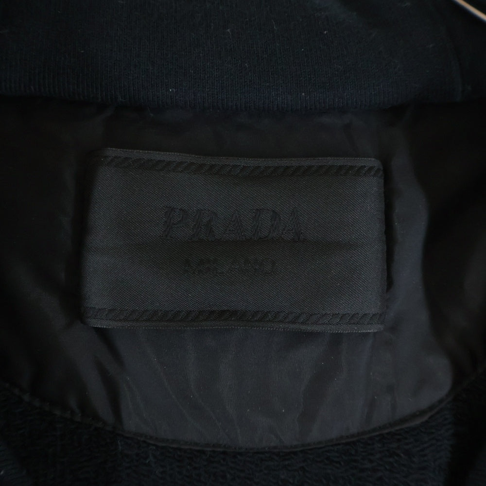 PRADA(プラダ) 25SS ナイロン切り替え トライアングルロゴ ラバープリント プルオーバースウェットパーカー フーディー ブラック UJL20A