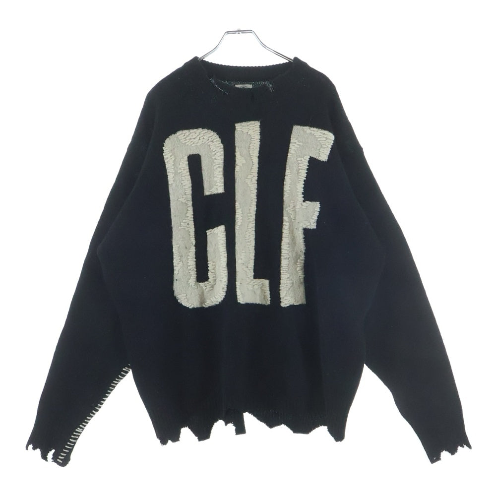 SAINT MICHAEL(セントマイケル) 22AW CLF MEN KNIT フロントデザイン ニットセーター ダメージ加工 デストロイ加工 ブラック SM-A22-0000-033