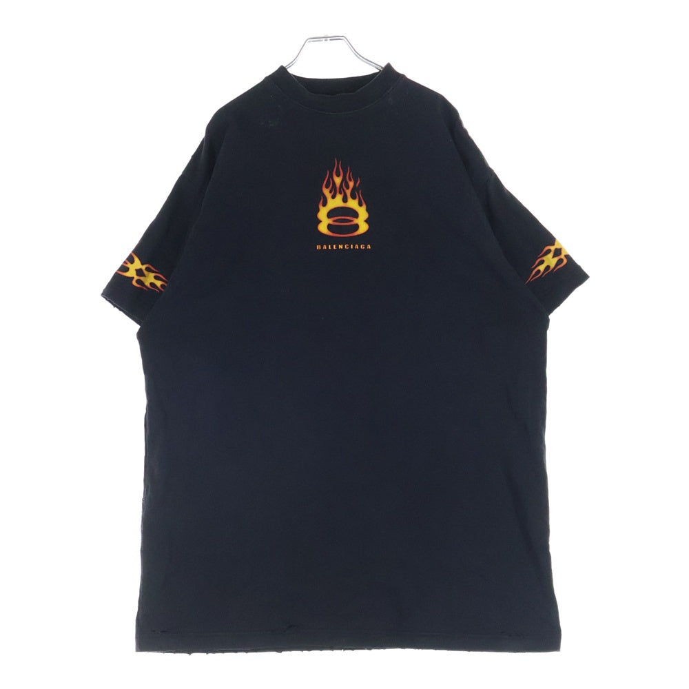 BALENCIAGA(バレンシアガ) 24SS ユーズド加工フレイムロゴオーバーサイズTシャツ カットソー ブラック 787349 TQVW7