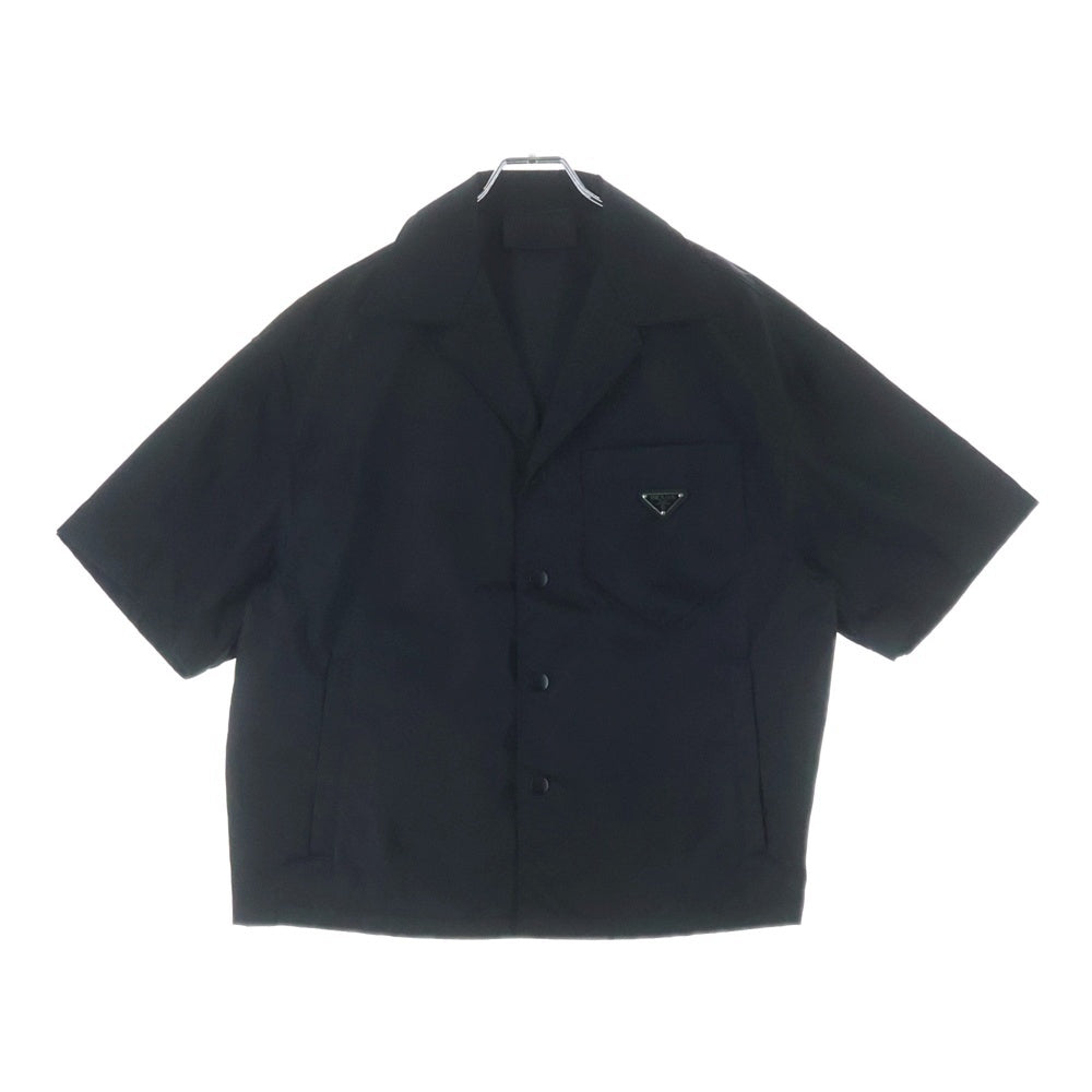 PRADA(プラダ) RE-NYLON リナイロン トライアングルロゴ ナイロン オープンカラー 半袖シャツ ブラック SC449 S182 1WQ8