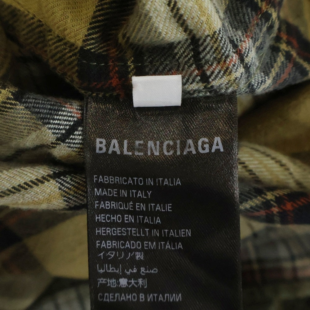 BALENCIAGA(バレンシアガ) 24AW PARIS LIBERTY L/S LAYERED SHIRT パリリバティー レイヤード ドッキング ヴィンテージ チェック柄長袖シャツ カーキ/ブラック 794656 TQM20