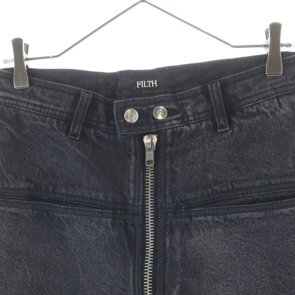 FILTH(フィルス) FRONT ZIP BAGGY DENIM SHORTS バギー デニム ショーツ ブラック FL-SS24-PT01