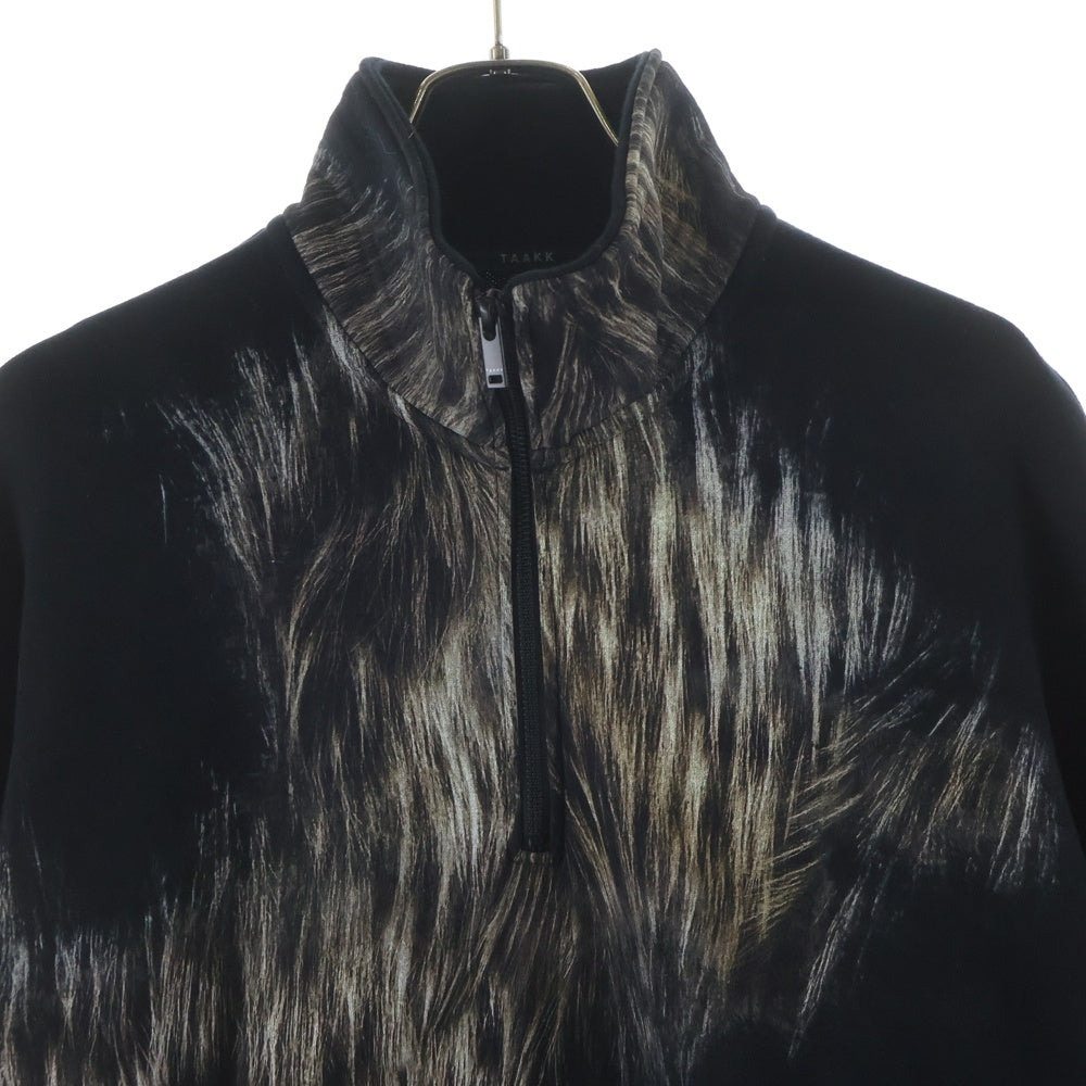TAAKK(ターク) FUR PRINT JERSEY FLOCKY SWEATSHIRT ハーフジップ スウェットシャツ ブラック TA25AW-JR-088