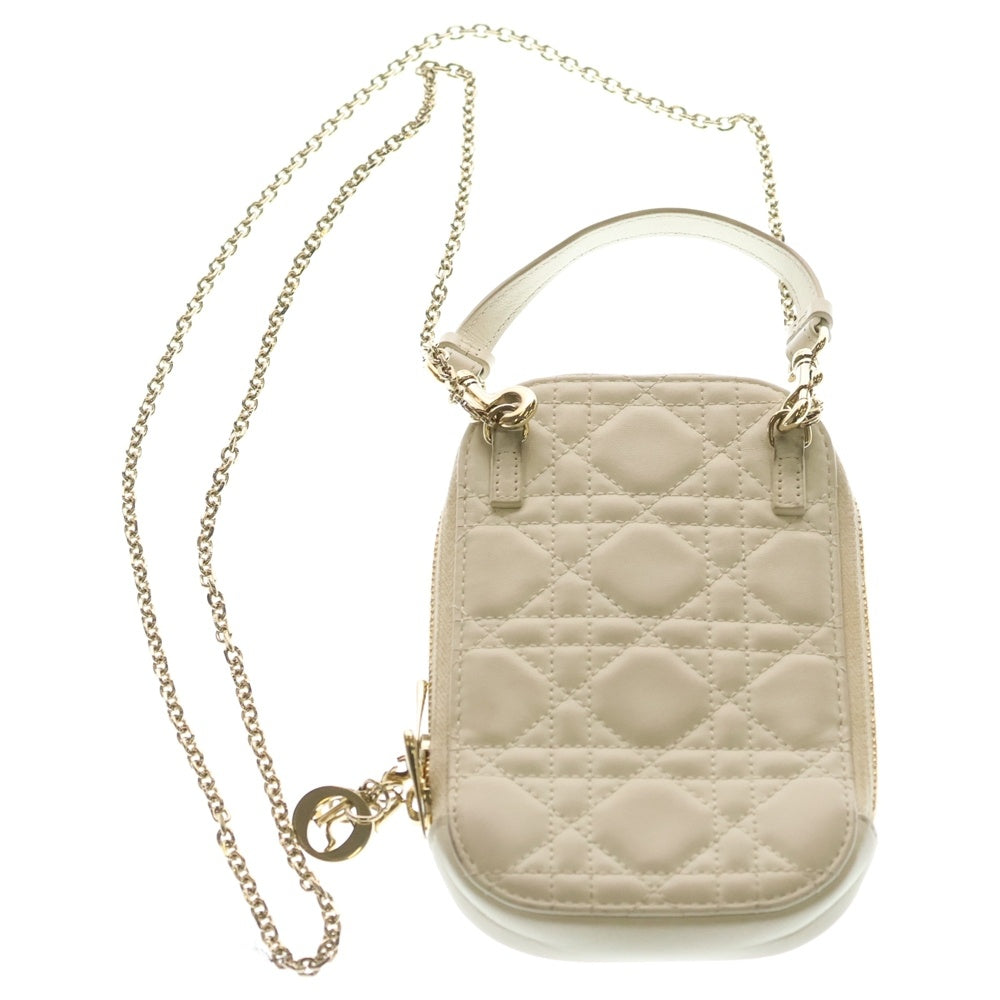 Christian Dior(クリスチャンディオール) フォンホルダー 携帯ケース カナージュ ラムスキン ホワイト/ゴールド金具 レディース