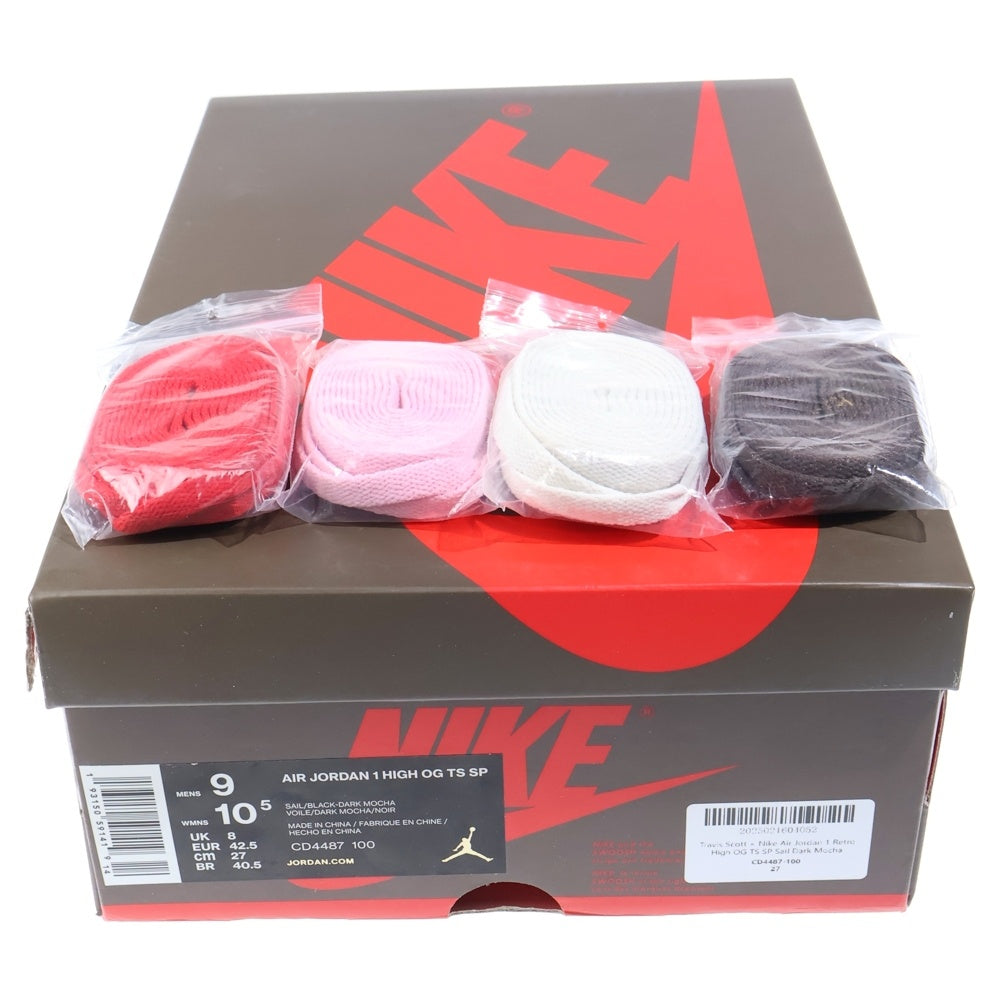 NIKE(ナイキ) ×TRAVIS SCOTT AIR JORDAN 1 RETRO HIGH OG TS SP トラヴィススコット エアジョーダン1 ハイカットスニーカー ブラウン/ホワイト US10.5/27cm CD4487-100