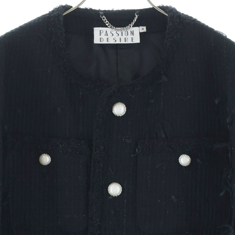 el conductorH(コンダクター) 25AW MIXED RIBBON TWEED NO COLLAR BONDAGE JKT ミックス リボン ツイードノーカラー ボンテージジャケット ブラック PD25AJ06