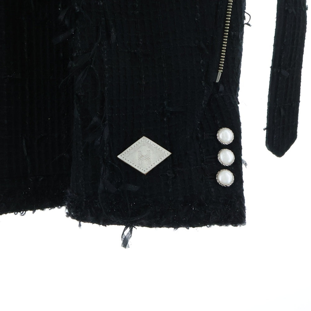 el conductorH(コンダクター) 25AW MIXED RIBBON TWEED NO COLLAR BONDAGE JKT ミックス リボン ツイードノーカラー ボンテージジャケット ブラック PD25AJ06