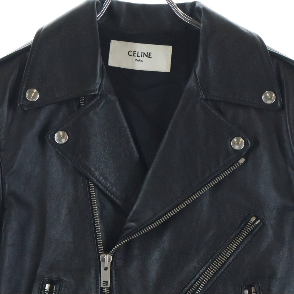 CELINE(セリーヌ) CELINE by Hedi Slimane クラシックバイカー カーフスキン ダブル レザーライダースジャケット ブラック 2E158599E