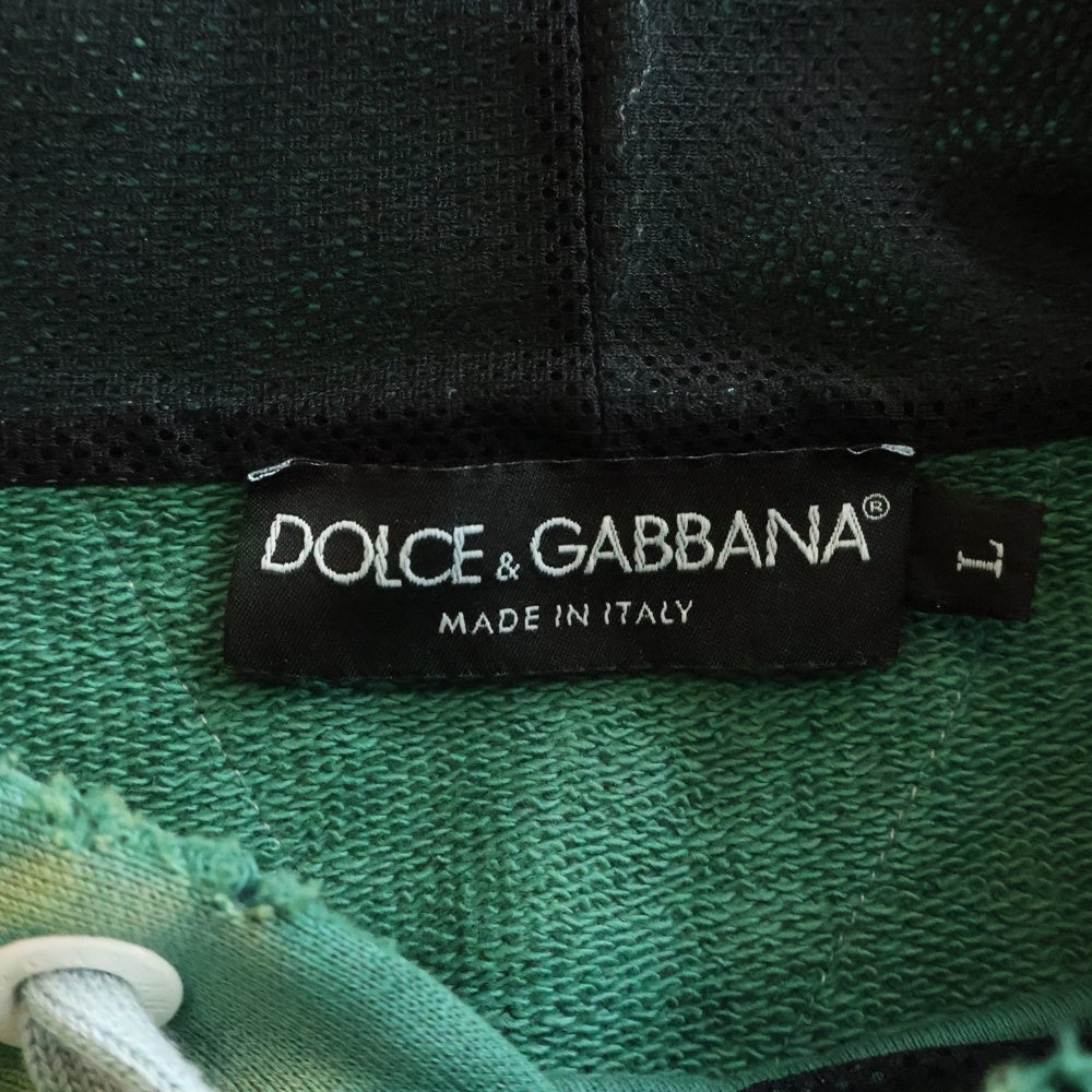 DOLCE & GABBANA(ドルチェアンドガッバーナ) ダメージ加工 プルオーバーパーカー フーディー グリーン G9XM3Z