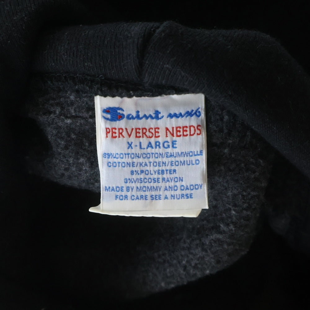 SAINT MICHAEL(セントマイケル) 24AW × Champion チャンピオン プルオーバーパーカー 刺繍ロゴ フーディー ブラック SM-YS1-0000-045