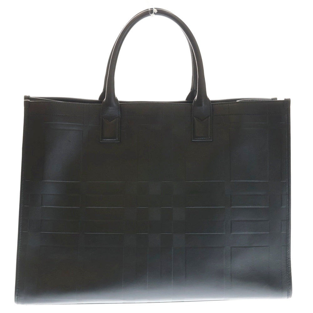 BURBERRY(バーバリー) チェックエンボス加工 レザートートバッグ ブラック 8049028