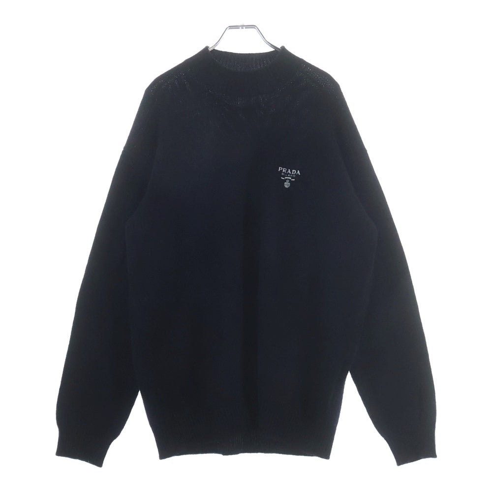 PRADA プラダ 23AW ロゴ刺繍 エンブロイダリー モックネック カシミアニット ブラック UMR576 S232 PRADA(プラダ) 23AW ロゴ刺繍 エンブロイダリー モックネック カシミア