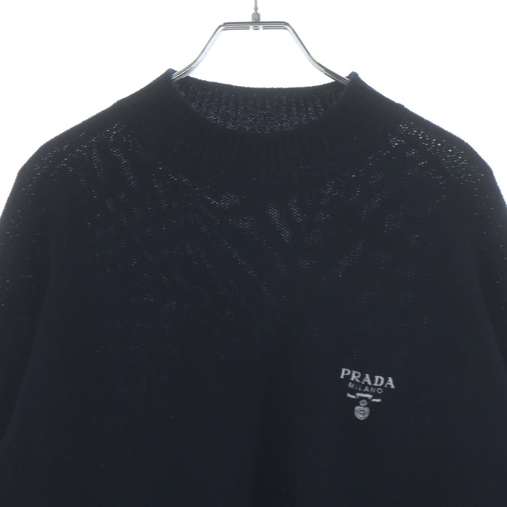 PRADA(プラダ) 23AW ロゴ刺繍 エンブロイダリー モックネック カシミアニット ブラック UMR576 S232
