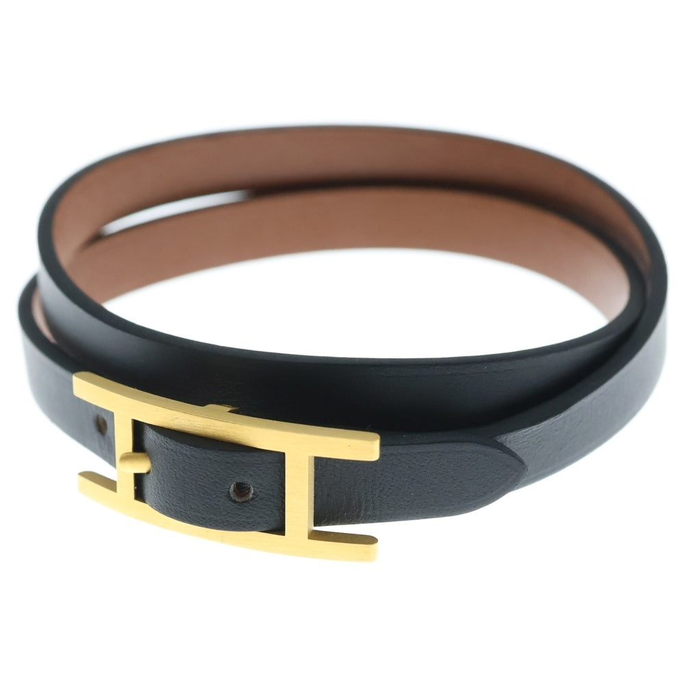 HERMES(エルメス) アピ3 レザーブレスレット T刻印 ブラック GD金具