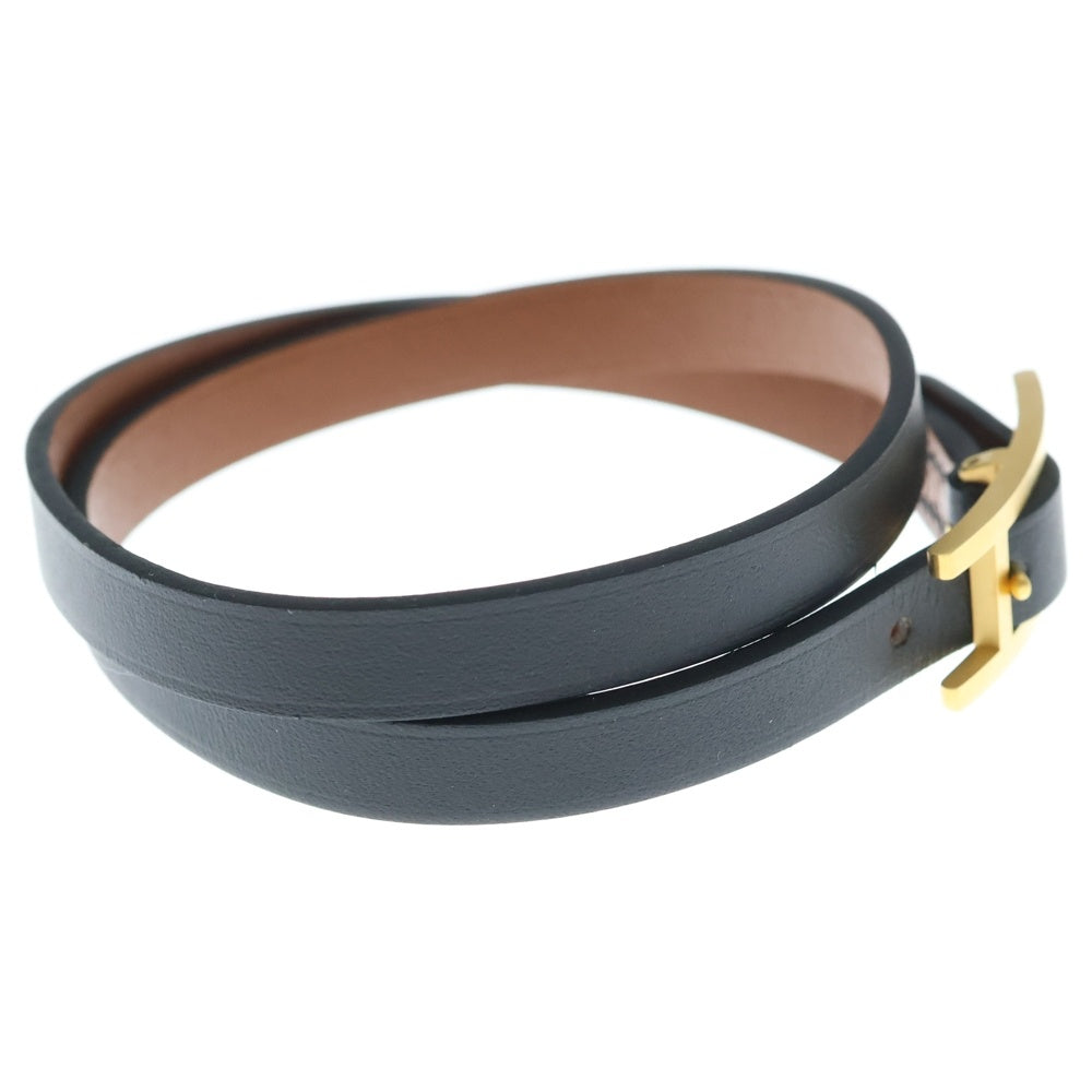 HERMES(エルメス) アピ3 レザーブレスレット T刻印 ブラック GD金具