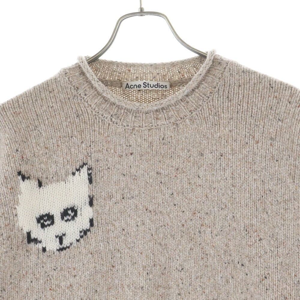 Acne Studios(アクネ ストゥディオズ) 24AW CAT JACQUARD JUMPER キャット ジャガード ニット クルーネックセーター ベージュ FN-UX-KNIT000019