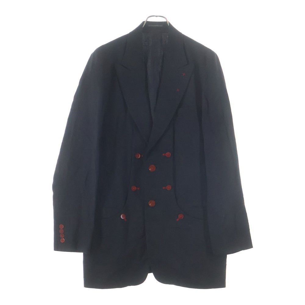 Yohji Yamamoto POUR HOMME(ヨウジヤマモト プールオム) 05ss 多釦デザインロングジャケット 赤ボタン ステッチデザイン テーラードジャケット ブラック/レッド HY-J60-801