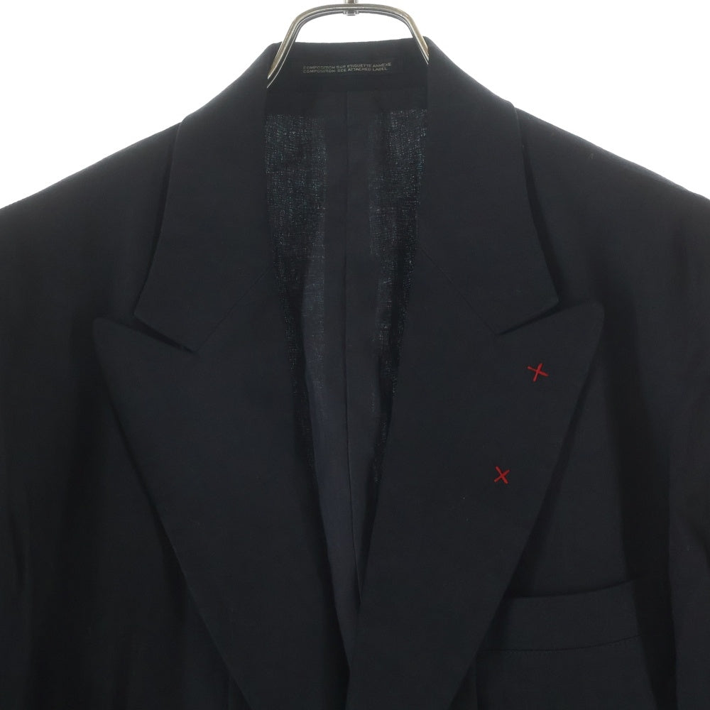 Yohji Yamamoto POUR HOMME(ヨウジヤマモト プールオム) 05ss 多釦デザインロングジャケット 赤ボタン ステッチデザイン テーラードジャケット ブラック/レッド HY-J60-801
