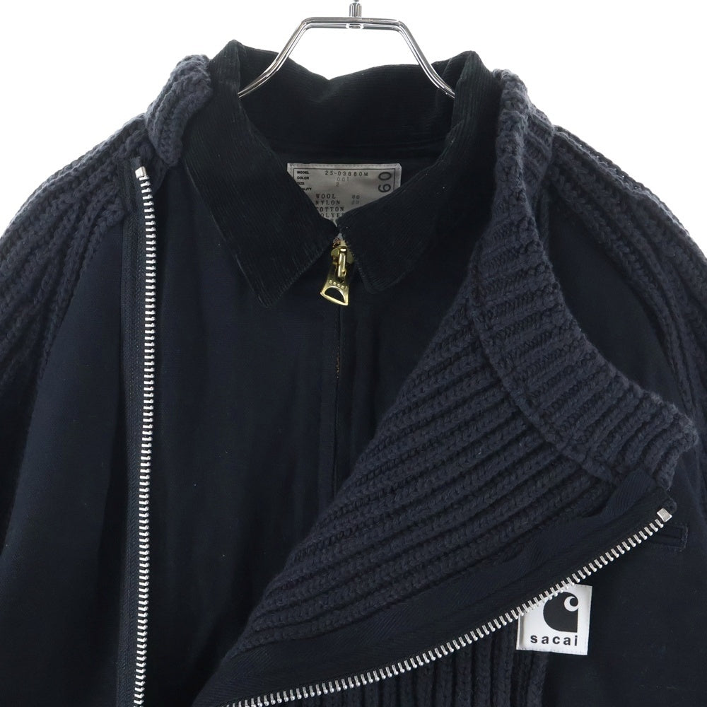 Sacai(サカイ) ×Carhartt WIP Duck Wool Knit Blouson ウォッシュド ダック ウールニット ドッキングブルゾン セーター ブラック 25-03860M