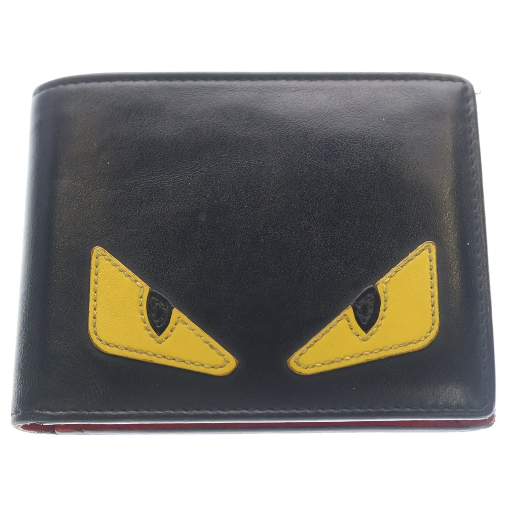 FENDI(フェンディ) モンスター バグズアイ レザーウォレット 2つ折り財布 ブラック/イエロー