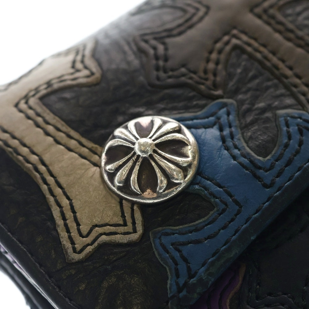CHROME HEARTS(クロムハーツ) WAVE CROSS PATCH クロスパッチ付き クロスボールボタン ウェーブレザーウォレット マルチ