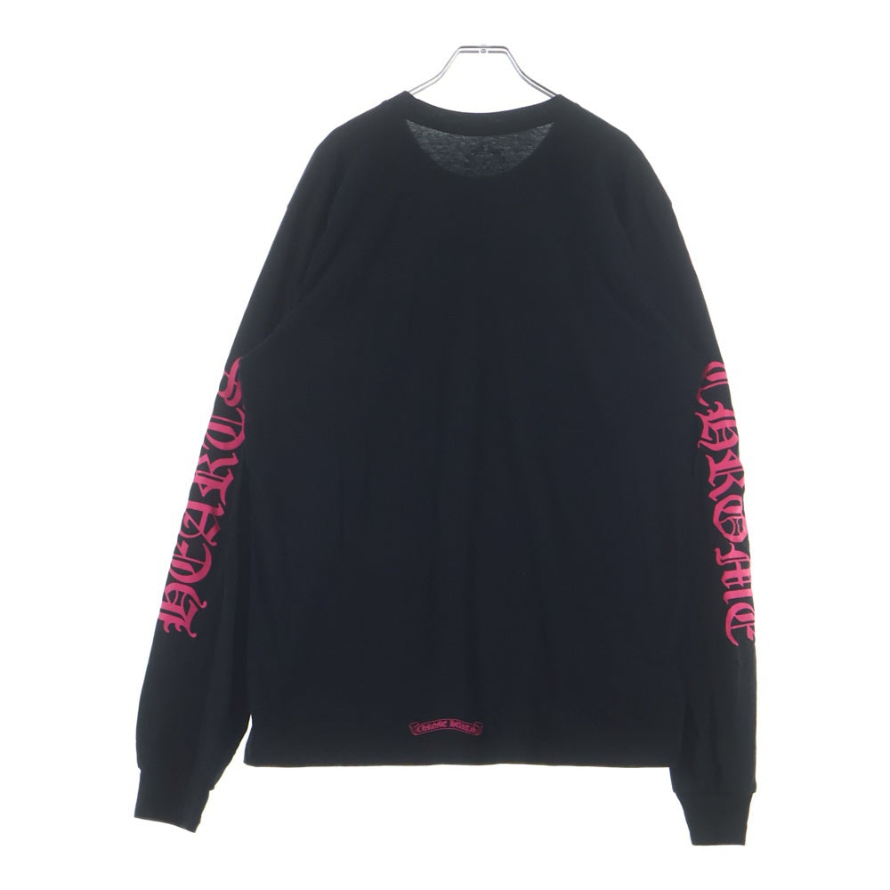 CHROME HEARTS(クロムハーツ) CH LS NECK LOGO ネックロゴプリント 袖ロゴ 長袖Tシャツ ブラック/ピンク