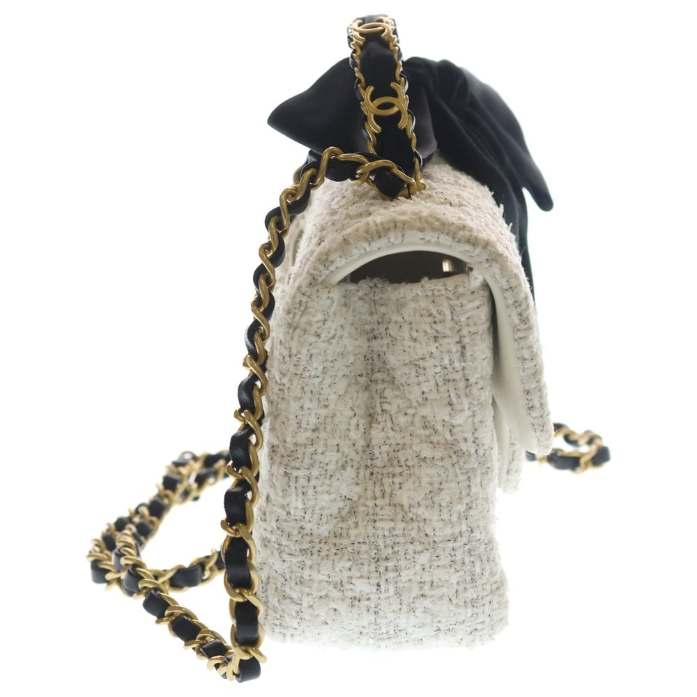 CHANEL(シャネル) ツイード マトラッセ 2WAYリボン付き ショルダーバッグ ホワイト/ブラック/ゴールド レディース