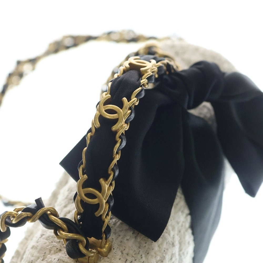 CHANEL(シャネル) ツイード マトラッセ 2WAYリボン付き ショルダーバッグ ホワイト/ブラック/ゴールド レディース