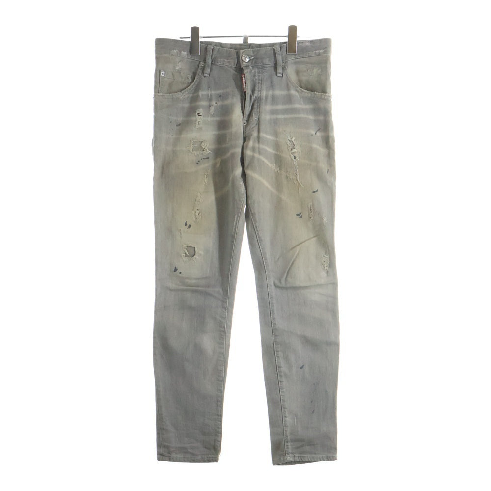 DSQUARED2(ディースクエアード) 17AW SKATER JEAN ボタンフライ デニムパンツ ダメージ加工ストレートパンツ グレー S74LB0223