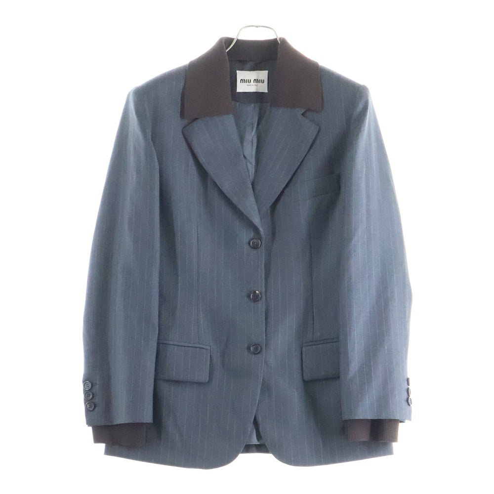 miumiu(ミュウミュウ) 25AW STRIPED SINGLE JACKET ストライプ シングル テーラード ジャケット グレー MH2005 S000 174X