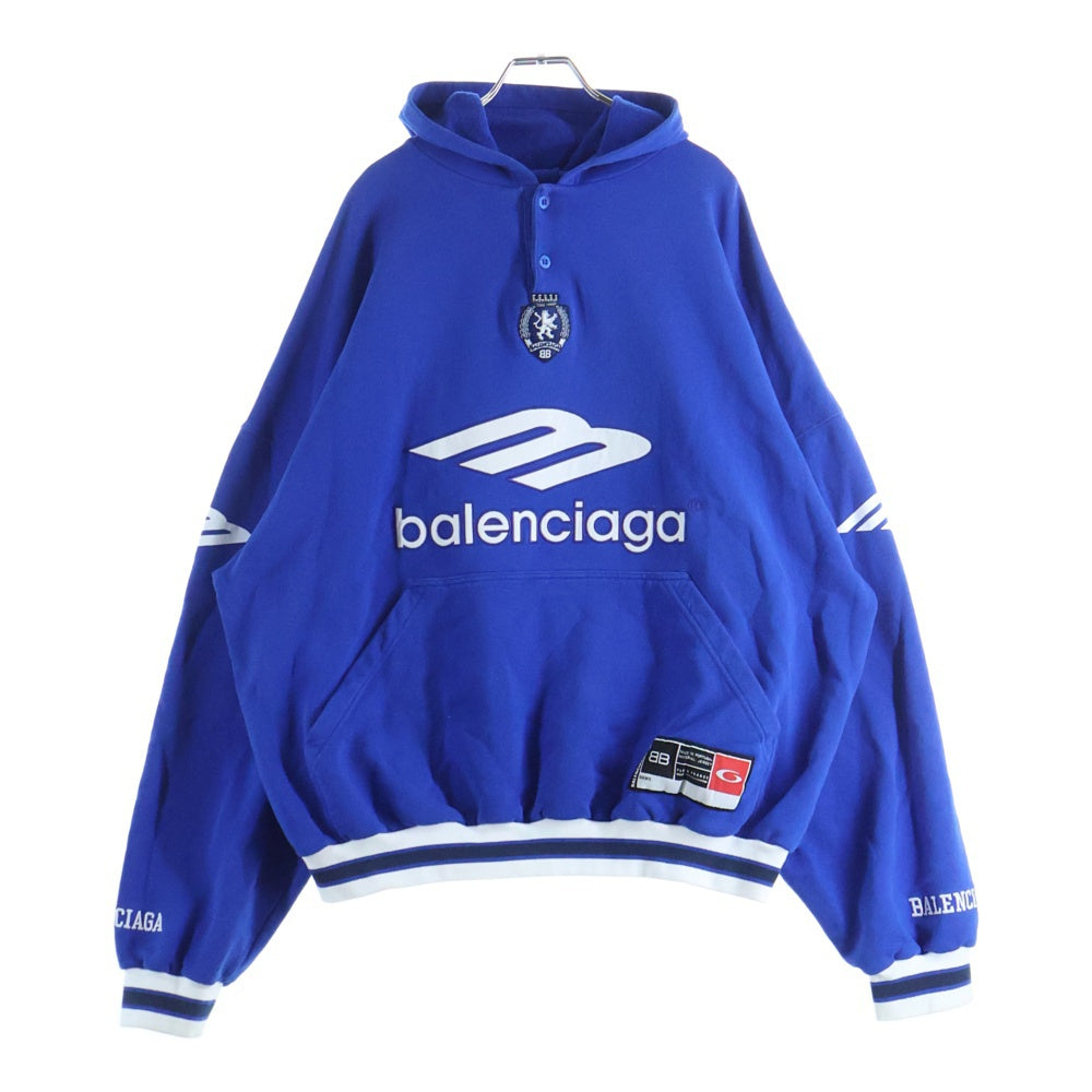 BALENCIAGA(バレンシアガ) 25AW 3b Football Polo Hoodie フットボール ポロ プルオーバーパーカー ブルー 827939 TTVQ8