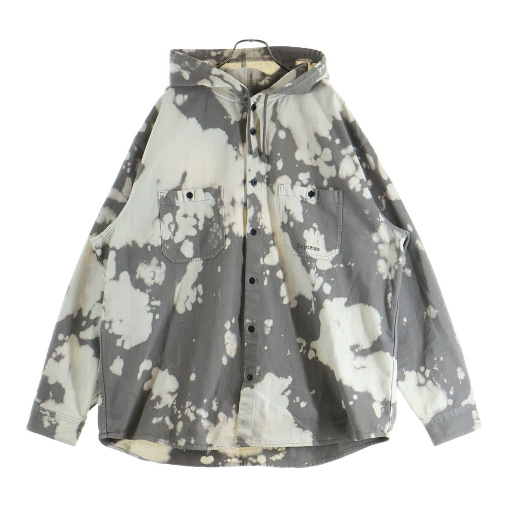 SUPREME(シュプリーム) 25SS Hooded Denim Shirt Bleached ブリーチ加工 デニムフーディーシャツ グレー